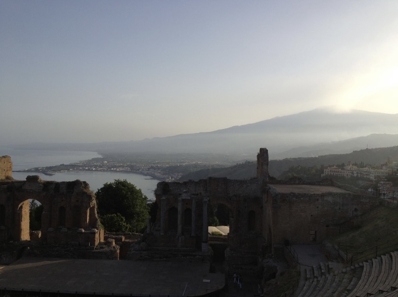 Mount Etna and amphitheater ruins