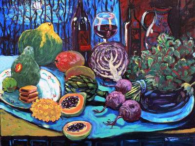 Oil painting still life of autumn vegetables