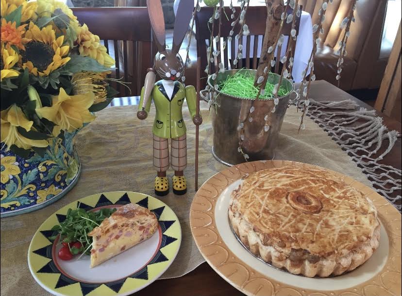 Easter decorations with traditional Italian Easter pie