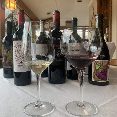 White and red wines on display