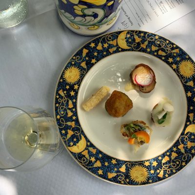 Mixed apps and a glass of wine