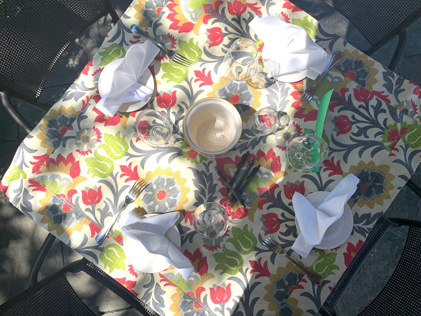Overhead view of table for wine tasting